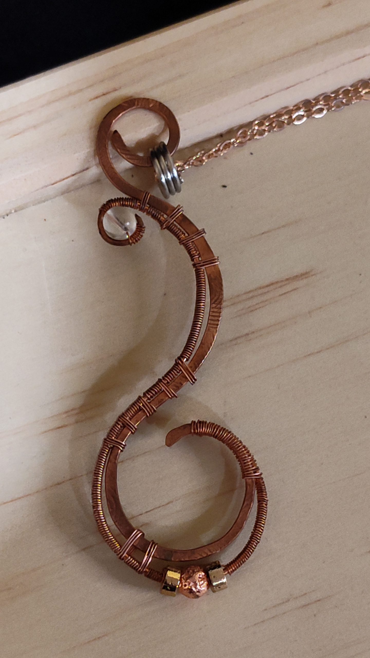 "Split Spiral Scroll" Woven Copper Wire Pendant - Image 2
