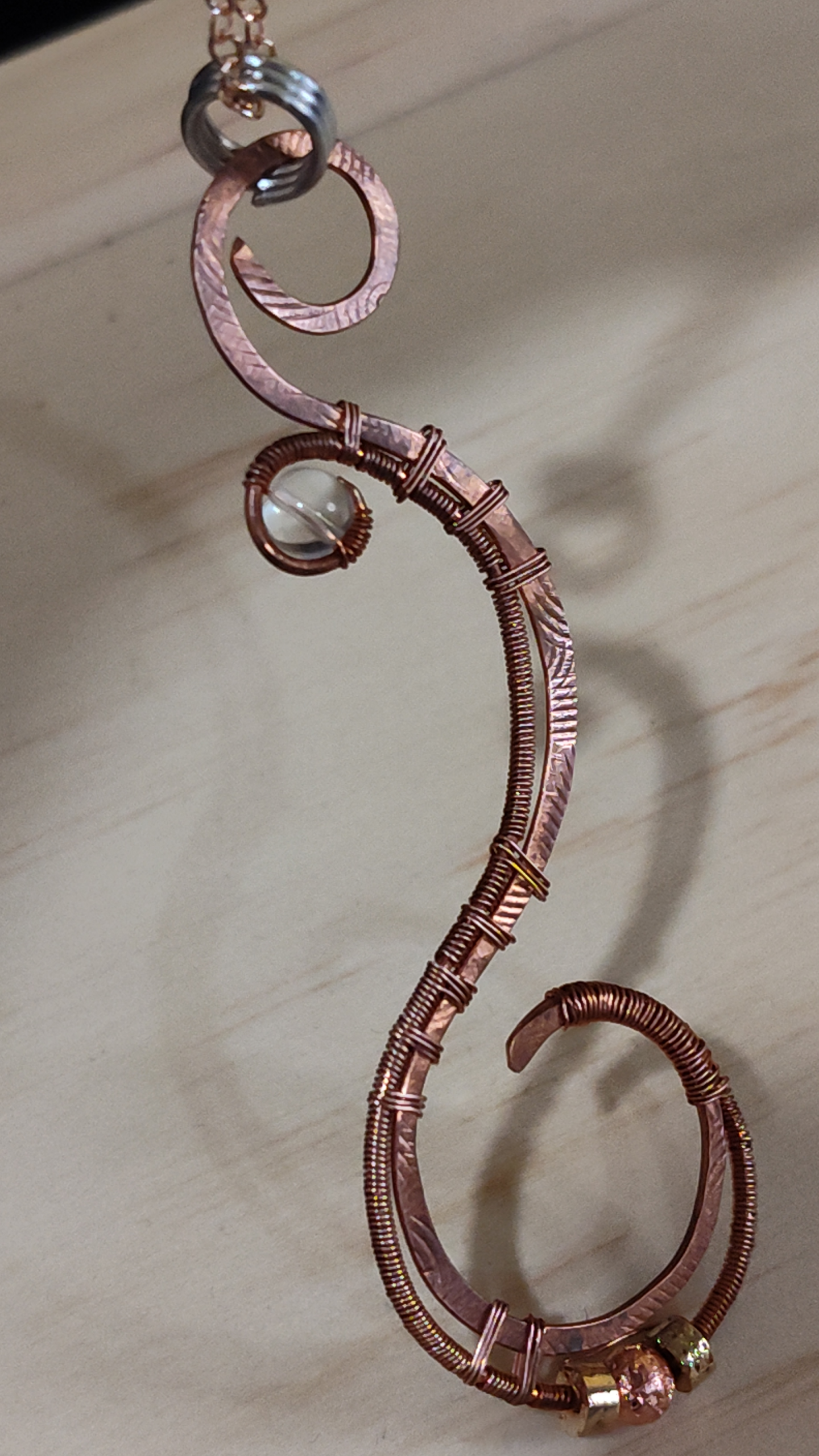 "Split Spiral Scroll" Woven Copper Wire Pendant - Image 3