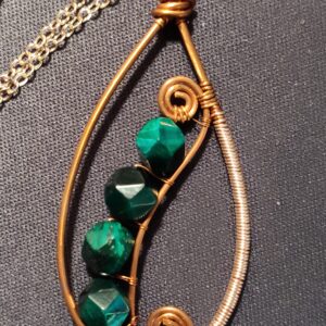 Copper Teardrop Pendant w/ Faceted Green Cats Eye