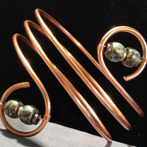 Vintage Blue Beaded Copper Arm Cuff